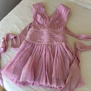 Aje Pink Crinkle Mini Dress with Sash